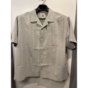 Paradise Collection Mens XL Grey Striped Modal Rayon Camp Collar Button Shirt
